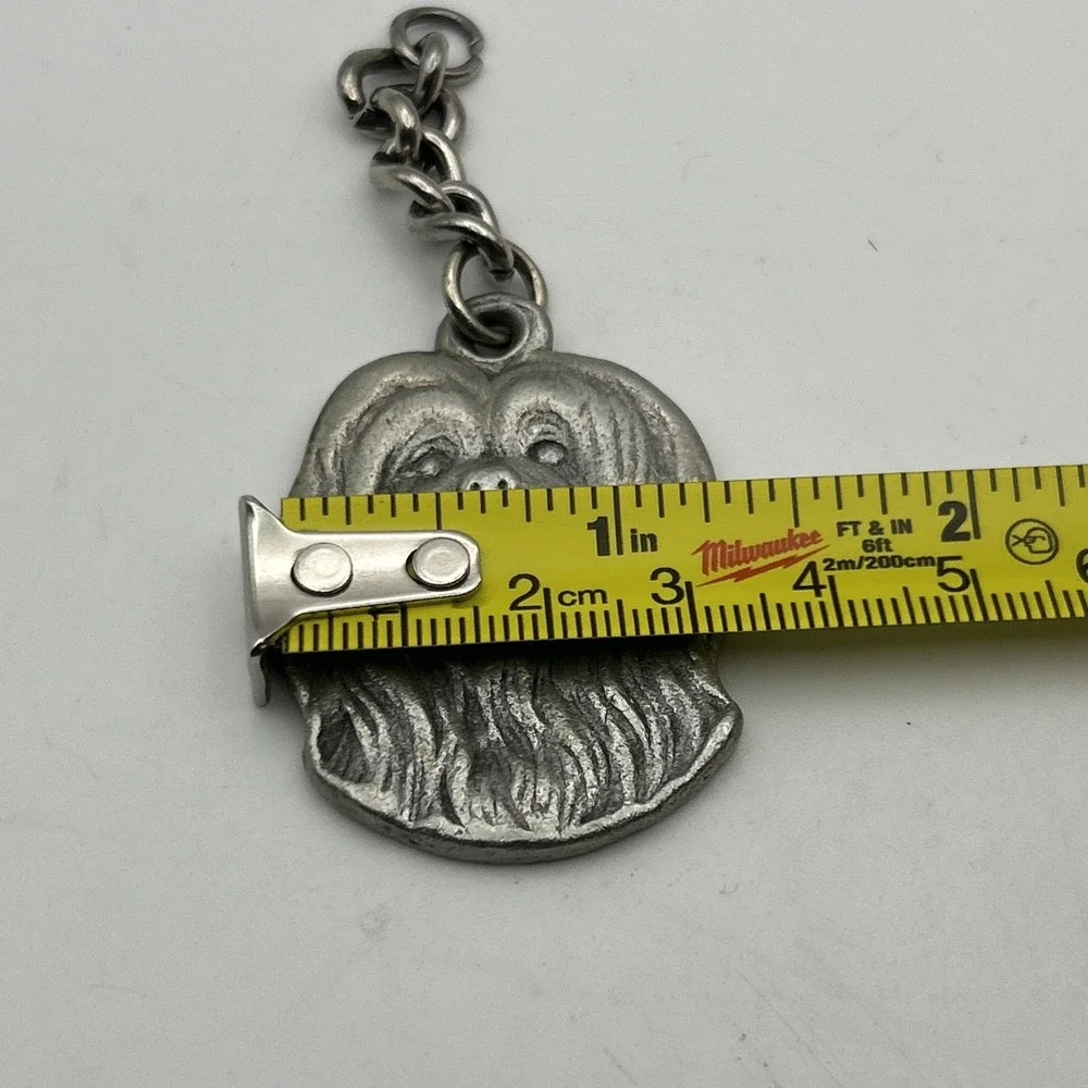 Vtg 1982 Rawcliff Pewter‎ Dog Keychain I Love My Lhasa Apso Silver Tone USA Made